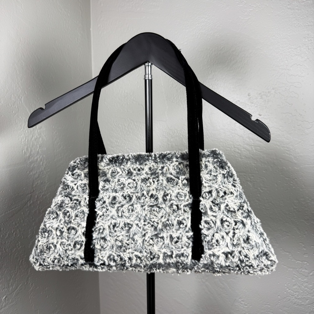 Pandemonium Seattle Faux Fur Handbag Black & Gray Rose Texture